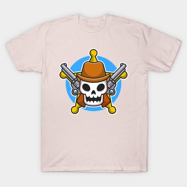 Cute Sheriff Skull With Gun Cartoon T-Shirt by Catalyst Labs